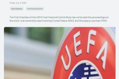 欧足联官方：水晶宫被剥夺欧联杯资格 降级参加欧协联